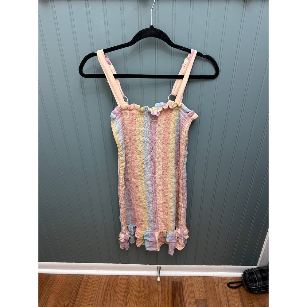 American Eagle Rainbow Pastel Smocked Ruffle Trim‎ Mini Dress - Size S